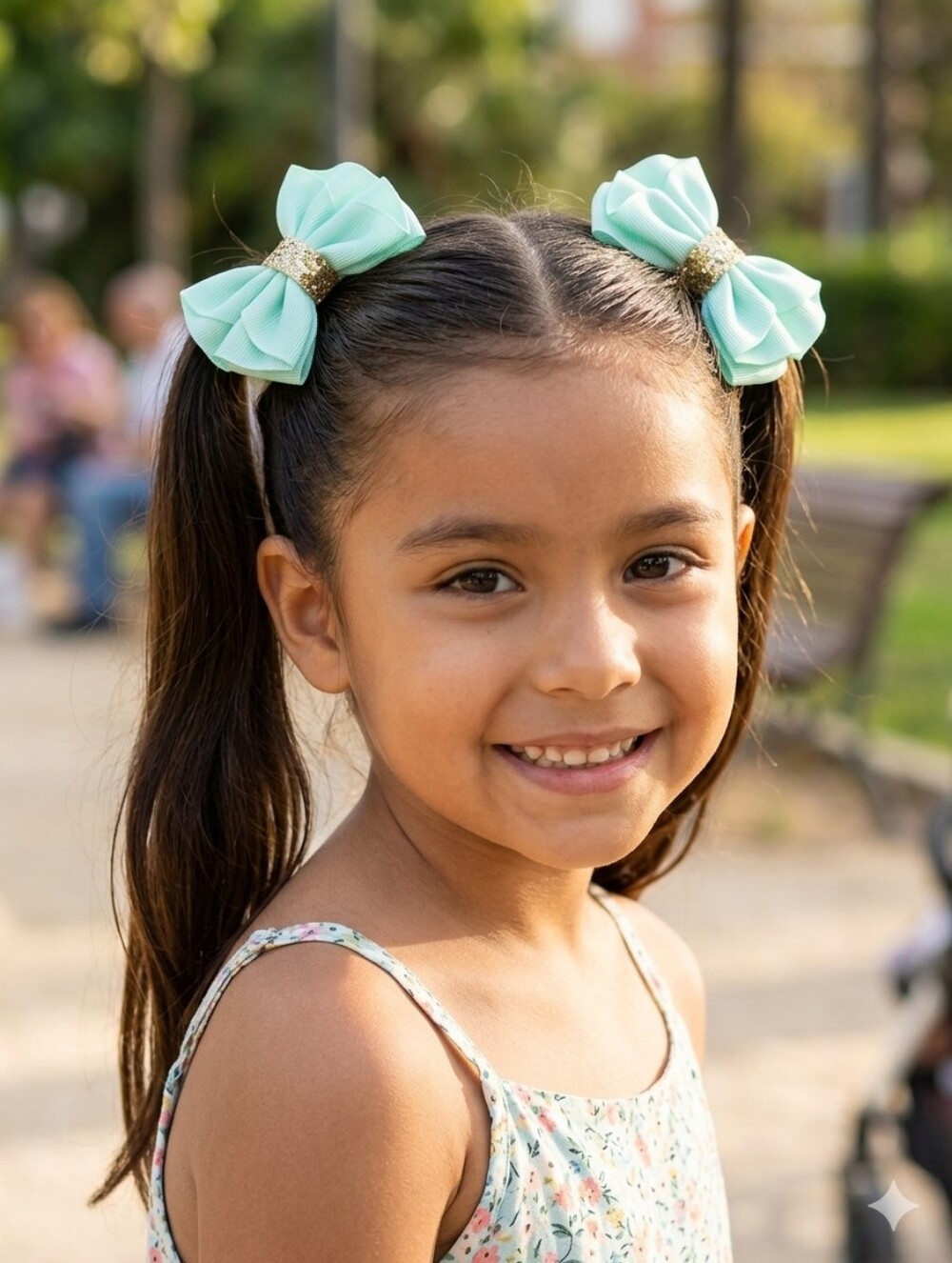 Mint Green Bow Hair Clips with Gold Glitter Center (Set Of 2) 🎀